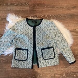 Nine West Jacquard Green Black Open Blazer ~ bracelet sleeve